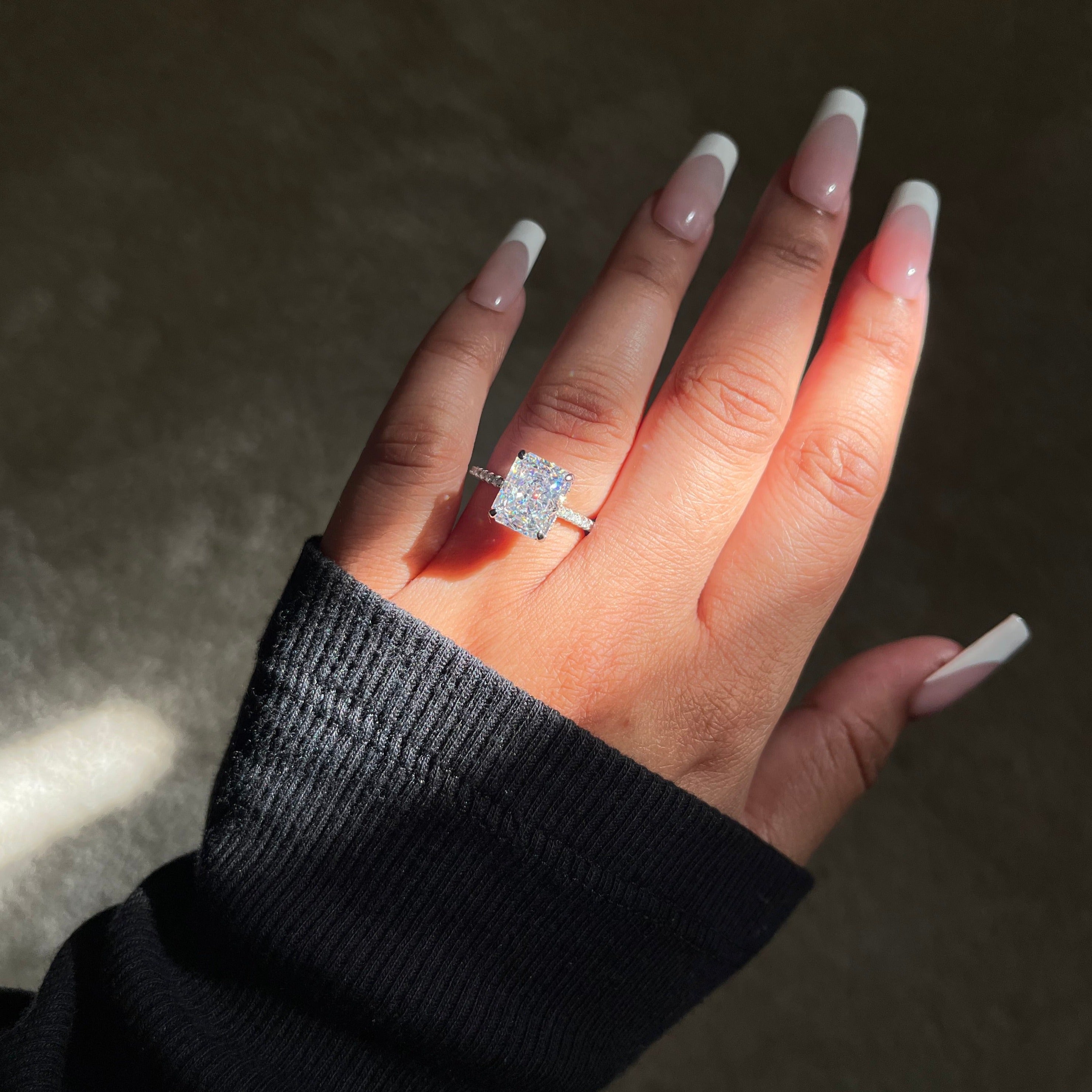 Alaia 4CT Radiant Cut S925 Sterling Silver Promise Ring | Affordable Engagement Ring with Hidden Halo & Pave Band | Hypoallergenic, Tarnish-Free 8A Cubic Zirconia | Stacking Jewellery for Weddings & Anniversaries | Buy in London, UK | Luxora London