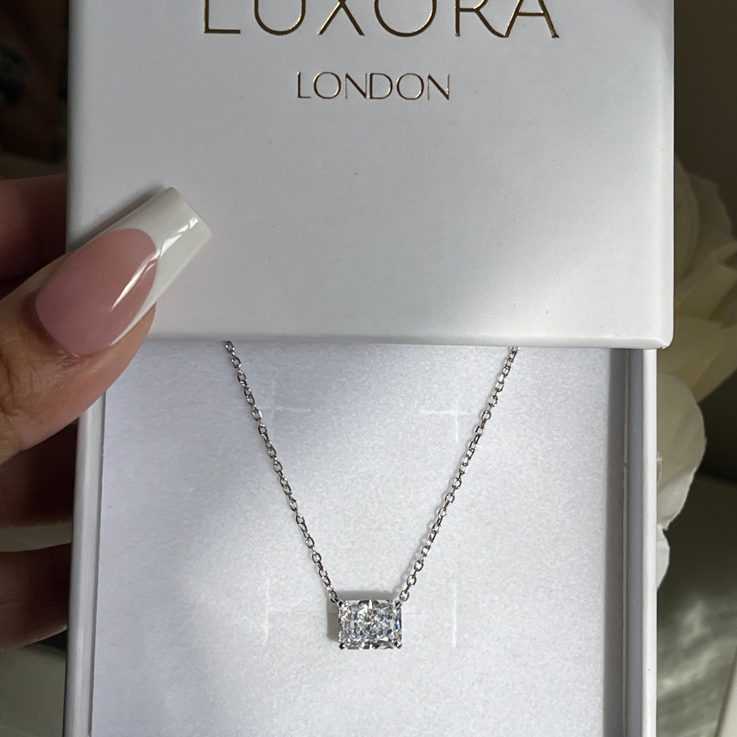 Delilah Radiant Cut Sterling Silver Diamond Necklace - Luxora London