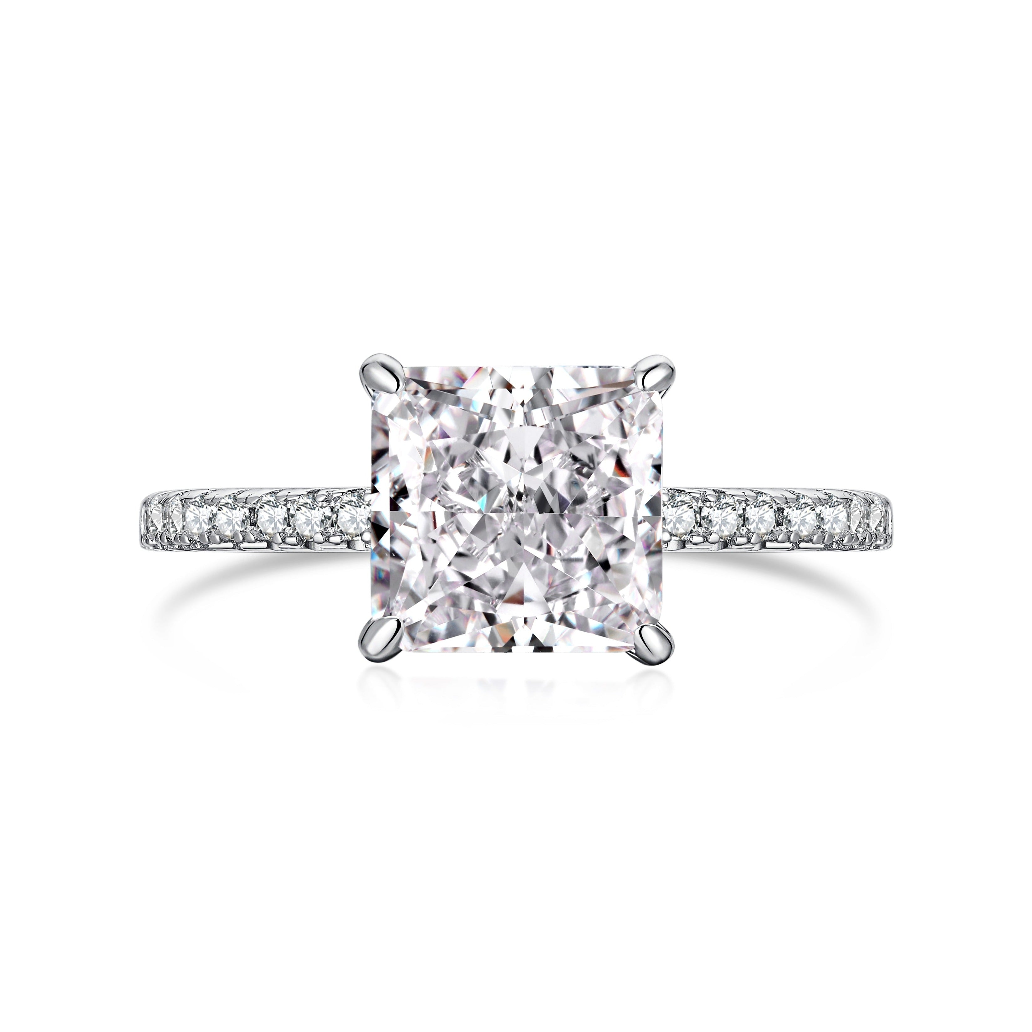 Amora 3CT Radiant Square Cut S925 Sterling Silver Promise Ring | Affordable Engagement Ring with Hidden Halo & Pave Band | Hypoallergenic, Tarnish-Free 8A Cubic Zirconia | Stacking Jewelry for Weddings & Anniversaries | Buy in London, UK | Luxora London