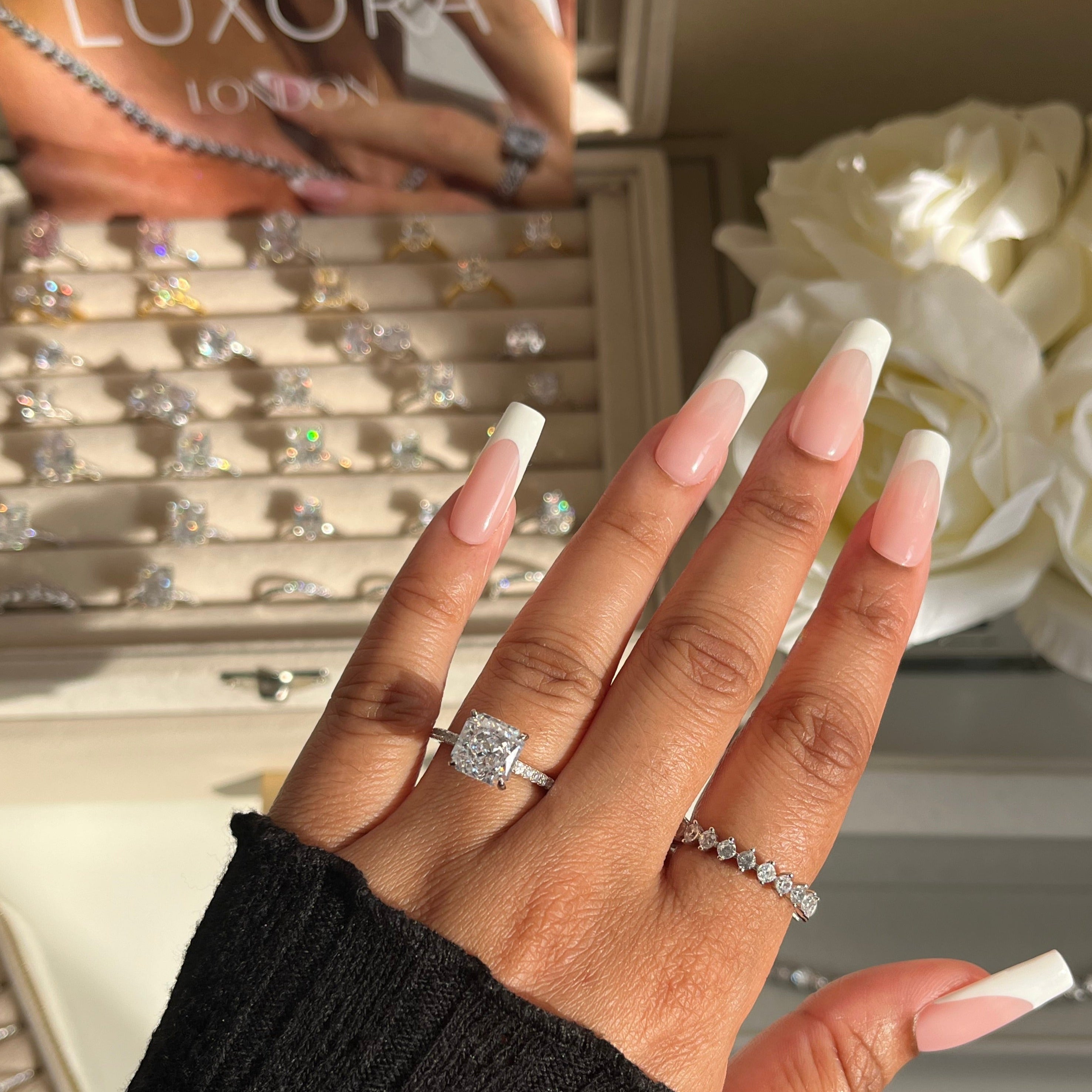 Amora 3CT Radiant Square Cut S925 Sterling Silver Promise Ring | Affordable Engagement Ring with Hidden Halo & Pave Band | Hypoallergenic, Tarnish-Free 8A Cubic Zirconia | Stacking Jewelry for Weddings & Anniversaries | Buy in London, UK | Luxora London