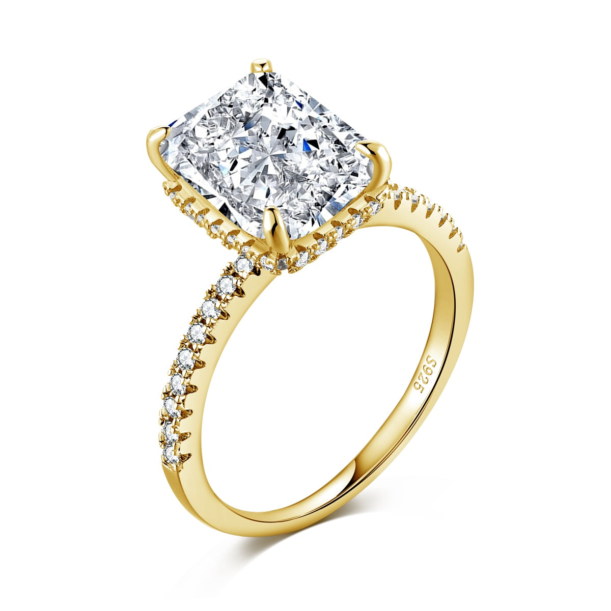 Alaia 4CT Radiant Cut 18K S925 Sterling Silver Promise Ring | Affordable Engagement Ring with Hidden Halo & Pave Band | Hypoallergenic, Tarnish-Free 8A Cubic Zirconia | Stacking Jewellery for Weddings & Anniversaries | Buy in London, UK | Luxora London