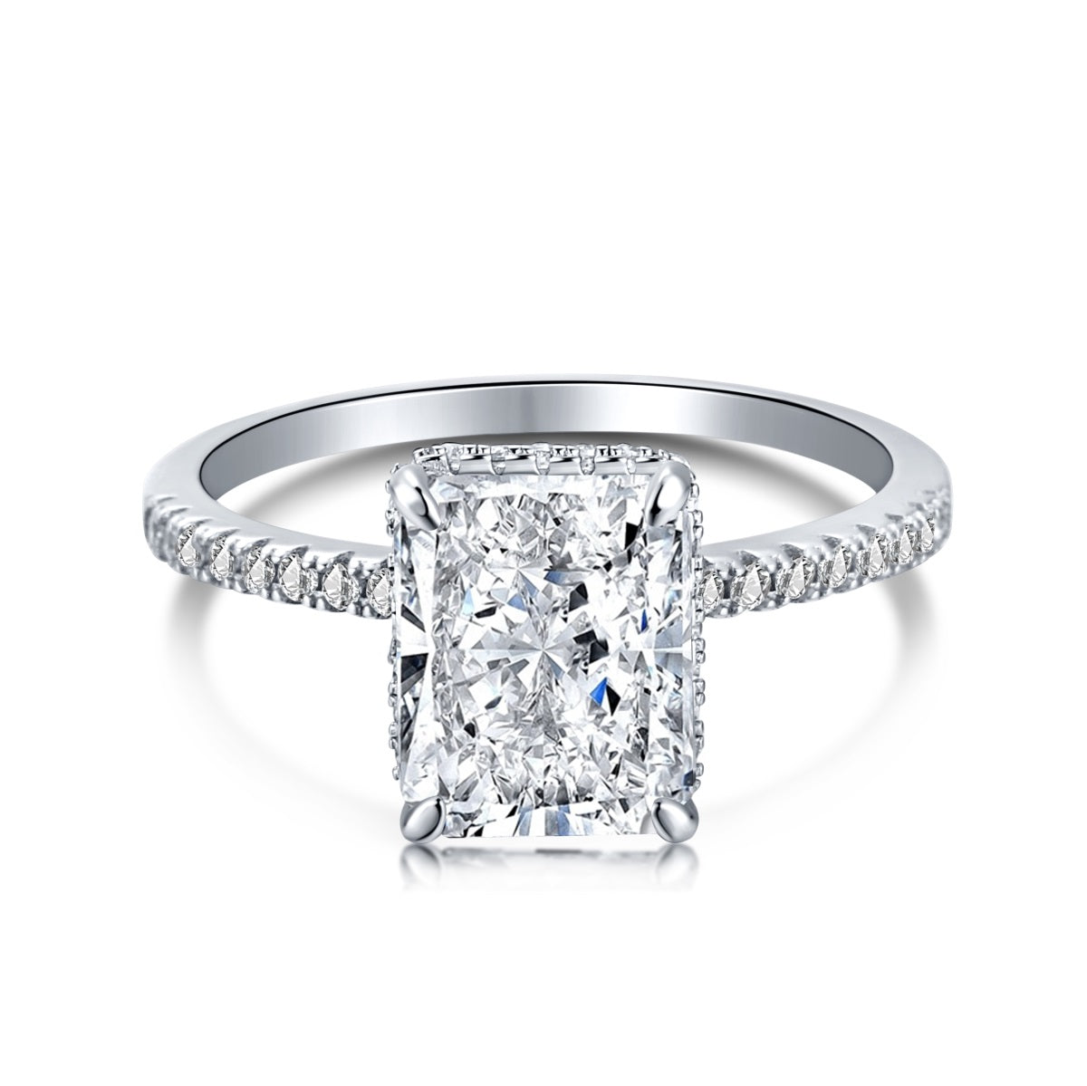 Alaia 4CT Radiant Cut S925 Sterling Silver Promise Ring | Affordable Engagement Ring with Hidden Halo & Pave Band | Hypoallergenic, Tarnish-Free 8A Cubic Zirconia | Stacking Jewellery for Weddings & Anniversaries | Buy in London, UK | Luxora London