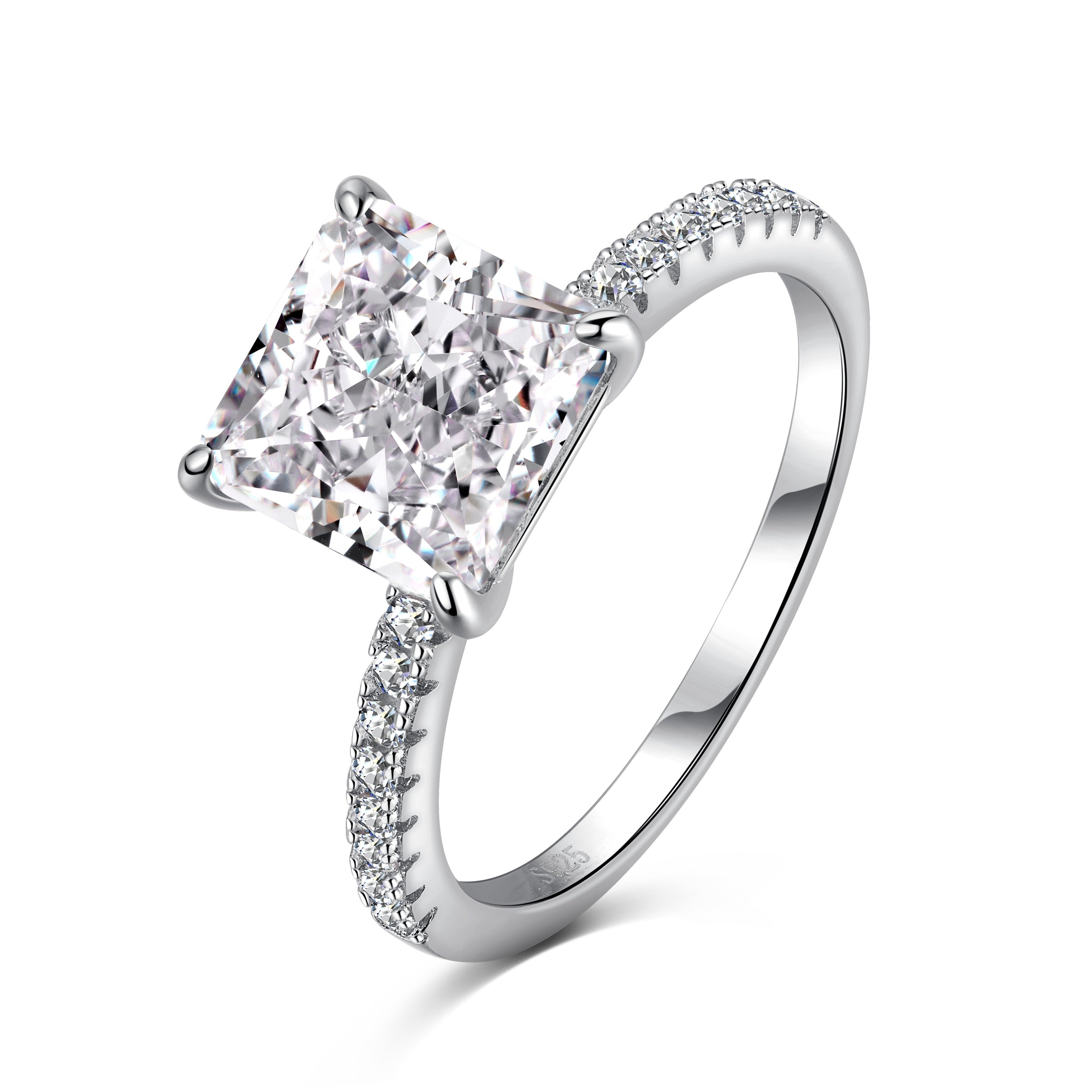 Amore 3CT Radiant Square Cut S925 Sterling Silver Promise Ring | Affordable Engagement Ring with Hidden Halo & Pave Band | Hypoallergenic, Tarnish-Free 8A Cubic Zirconia | Stacking Jewelry for Weddings & Anniversaries | Buy in London, UK | Luxora London