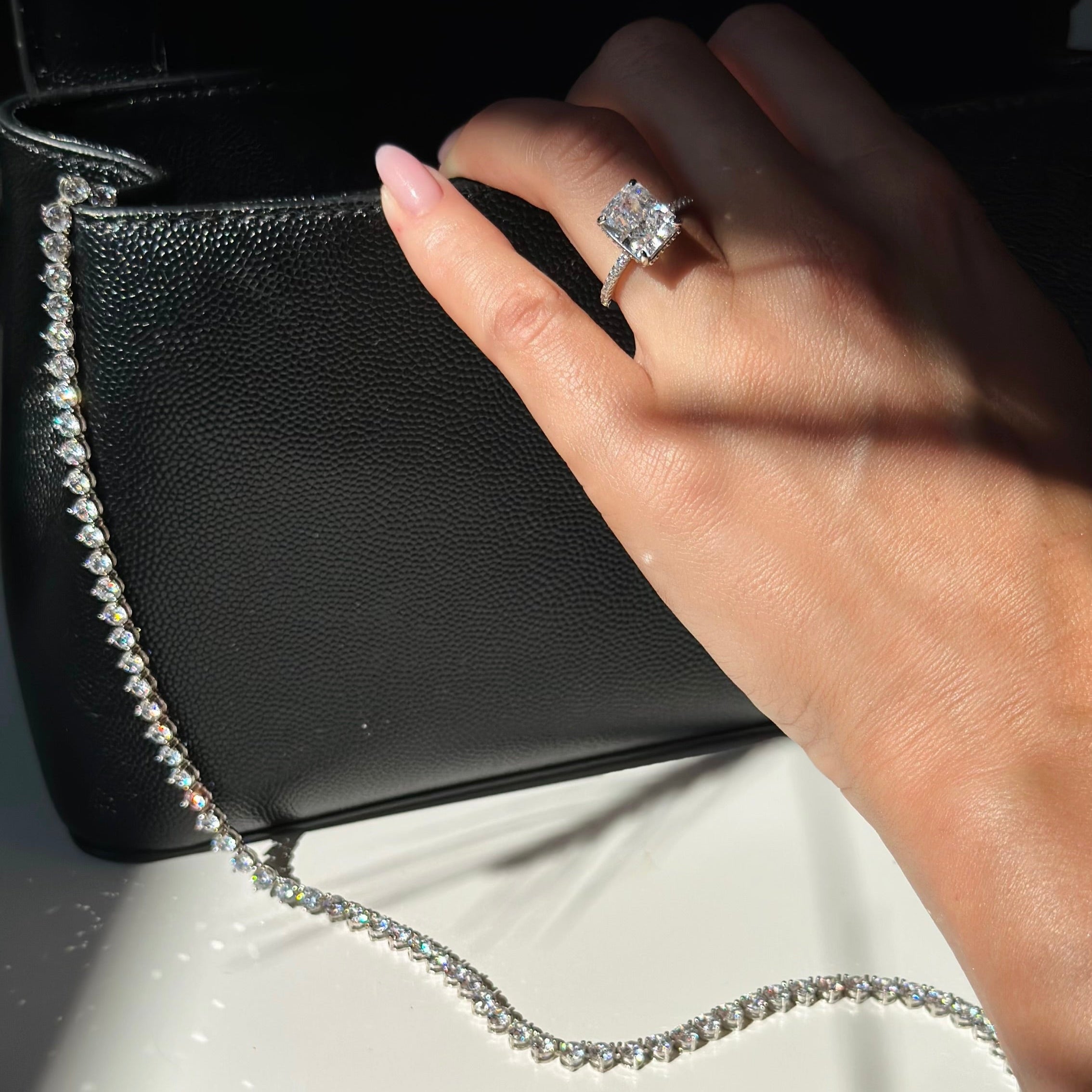 Alaia 4CT Radiant Cut S925 Sterling Silver Promise Ring | Affordable Engagement Ring with Hidden Halo & Pave Band | Hypoallergenic, Tarnish-Free 8A Cubic Zirconia | Stacking Jewellery for Weddings & Anniversaries | Buy in London, UK | Luxora London