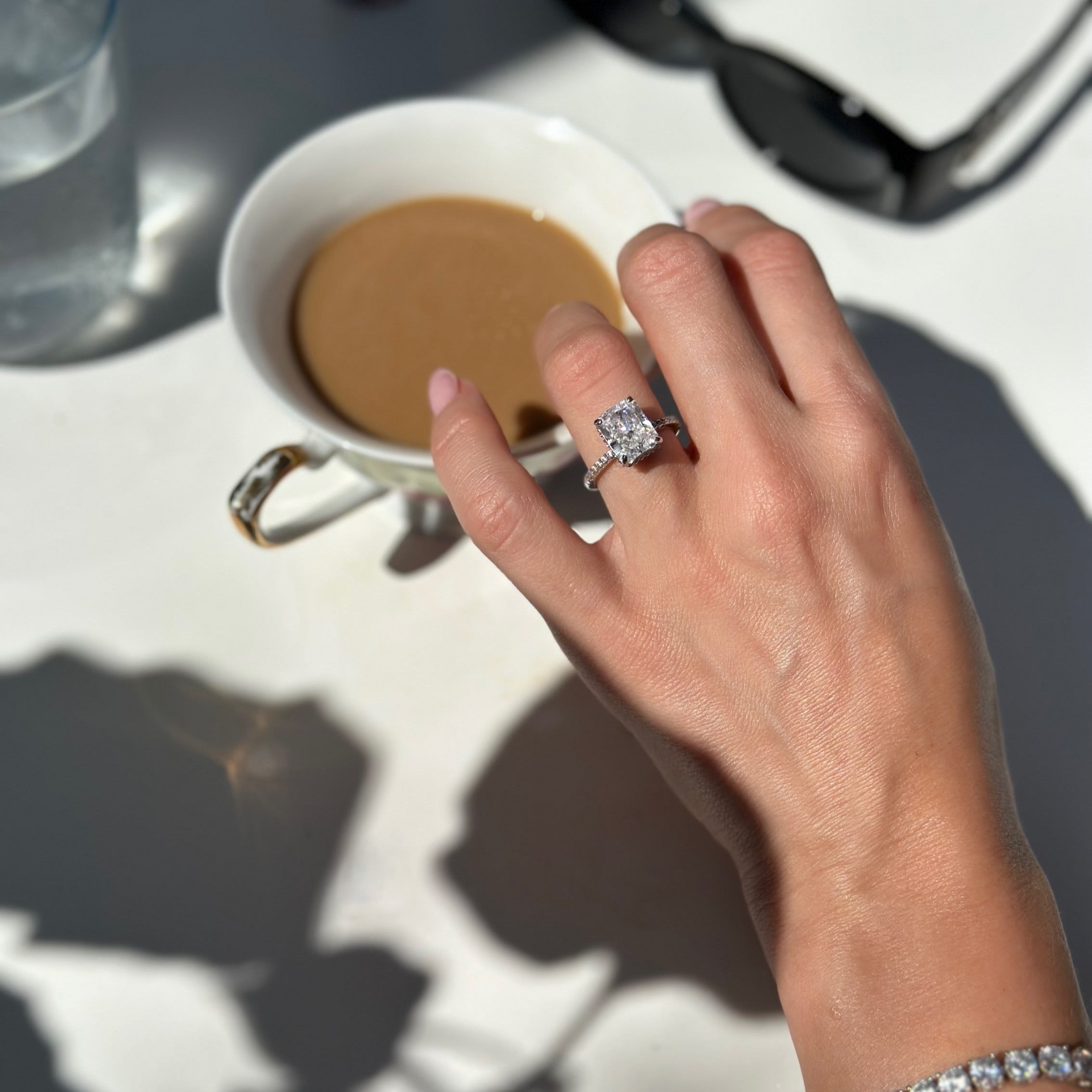 Alaia 4CT Radiant Cut S925 Sterling Silver Promise Ring | Affordable Engagement Ring with Hidden Halo & Pave Band | Hypoallergenic, Tarnish-Free 8A Cubic Zirconia | Stacking Jewellery for Weddings & Anniversaries | Buy in London, UK | Luxora London