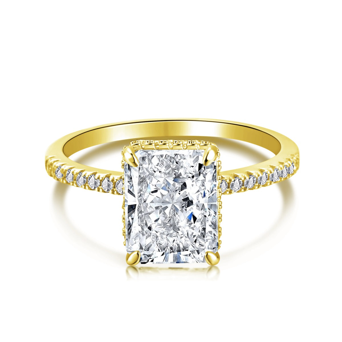 Alaia 4CT Radiant Cut 18K S925 Sterling Silver Promise Ring | Affordable Engagement Ring with Hidden Halo & Pave Band | Hypoallergenic, Tarnish-Free 8A Cubic Zirconia | Stacking Jewellery for Weddings & Anniversaries | Buy in London, UK | Luxora London
