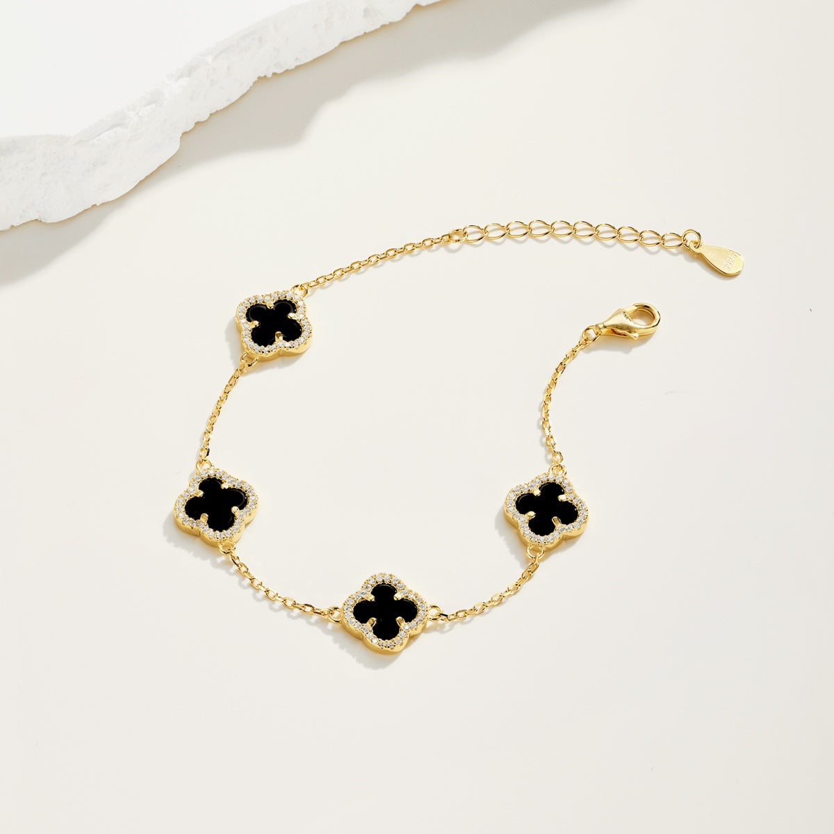 Gold Mini Black Onyx Clover Bracelet