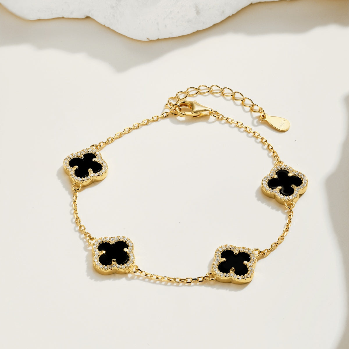 Gold Mini Black Onyx Clover Bracelet