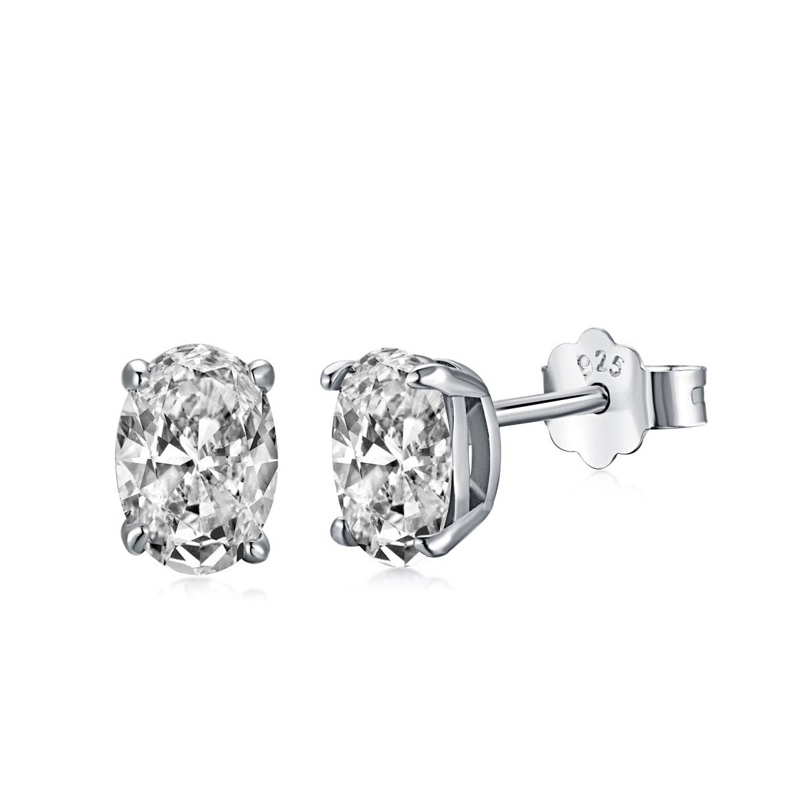 Sterling Silver Nala Oval Cut Diamond Earrings - Luxora London