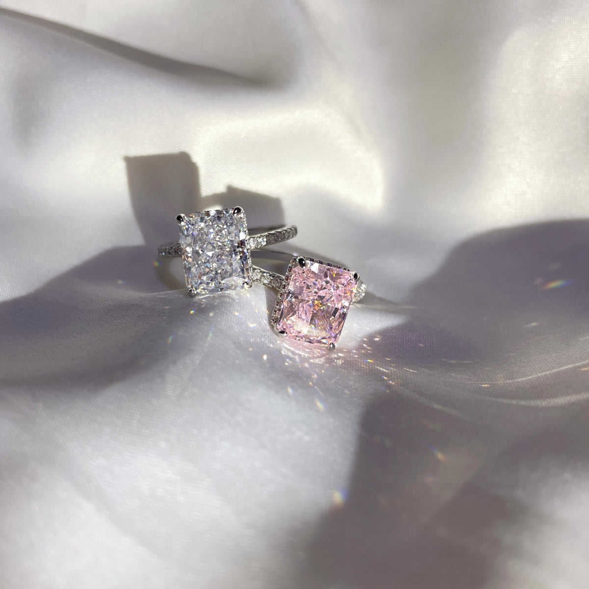 Alaia 4CT Radiant Cut Pink S925 Sterling Silver Promise Ring | Affordable Engagement Ring with Hidden Halo & Pave Band | Hypoallergenic, Tarnish-Free 8A Cubic Zirconia | Stacking Jewellery for Weddings & Anniversaries | Buy in London, UK | Luxora London