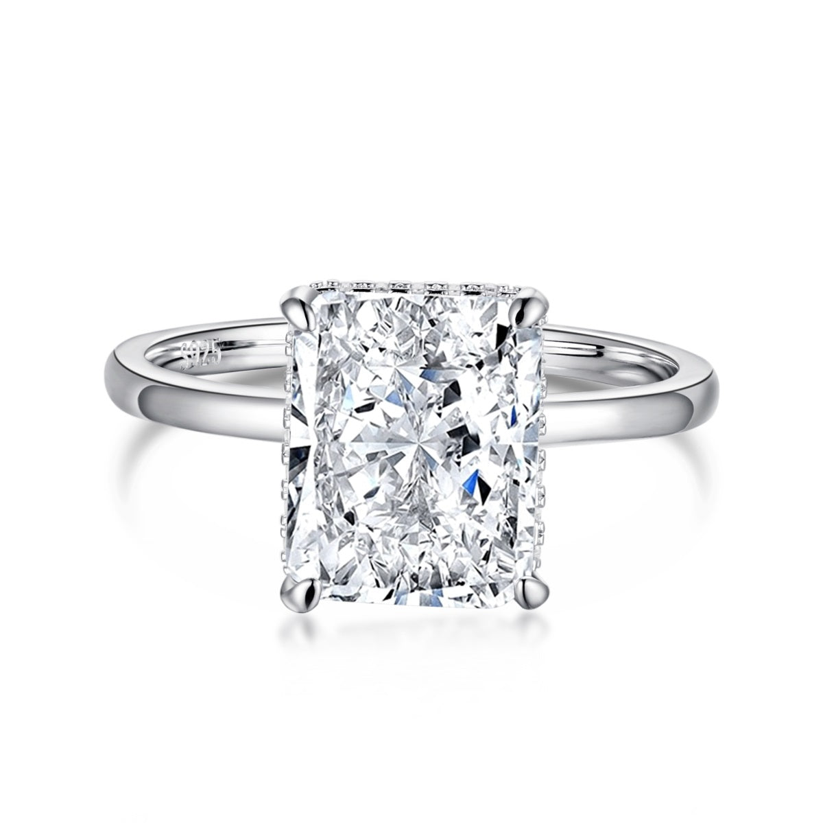 Alaia 4CT Radiant Cut Solitaire S925 Sterling Silver Promise Ring | Affordable Engagement Ring with Hidden Halo | Hypoallergenic, Tarnish-Free 8A Cubic Zirconia | Stacking Jewellery for Weddings & Anniversaries | Buy in London, UK | Luxora London