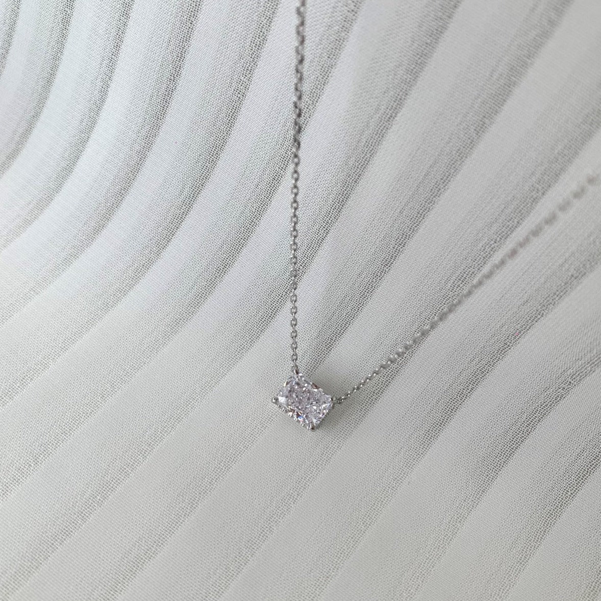 Delilah Radiant Cut Sterling Silver Diamond Necklace - Luxora London