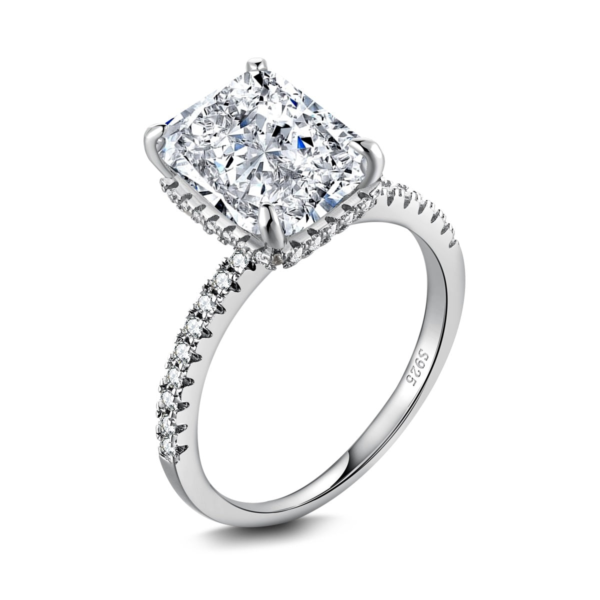 Alaia 4CT Radiant Cut S925 Sterling Silver Promise Ring | Affordable Engagement Ring with Hidden Halo & Pave Band | Hypoallergenic, Tarnish-Free 8A Cubic Zirconia | Stacking Jewellery for Weddings & Anniversaries | Buy in London, UK | Luxora London