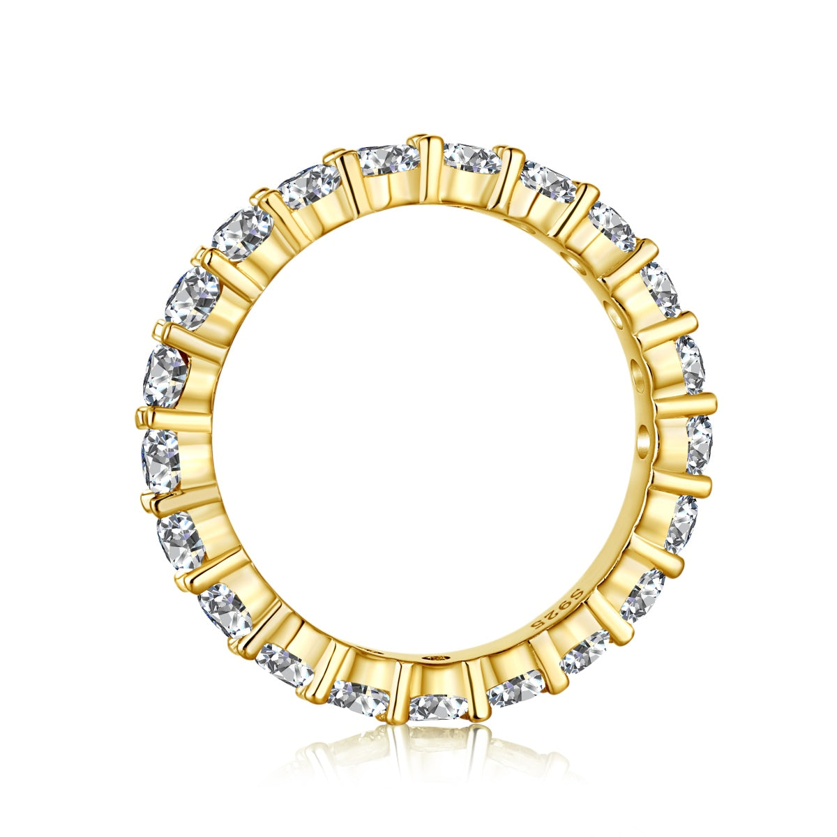 Gold round brillant diamond stones eternity band, 925 sterling silver, waterproof jewellery - Luxora London