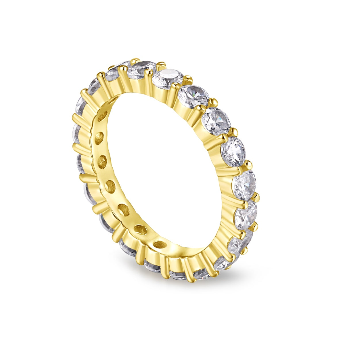 Gold round brillant diamond stones eternity band, 925 sterling silver, waterproof jewellery - Luxora London