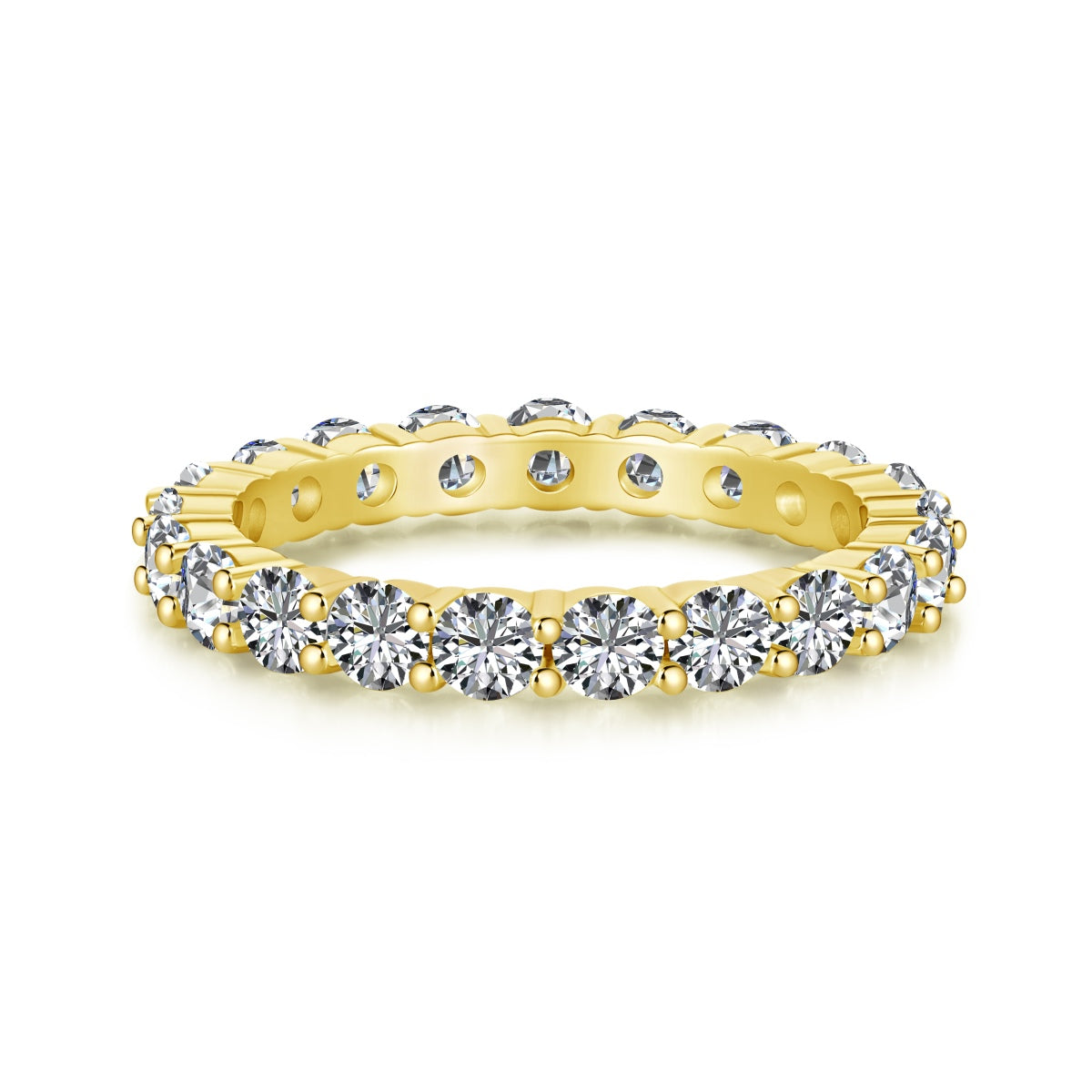 Gold round brillant diamond stones eternity band, 925 sterling silver, waterproof jewellery - Luxora London