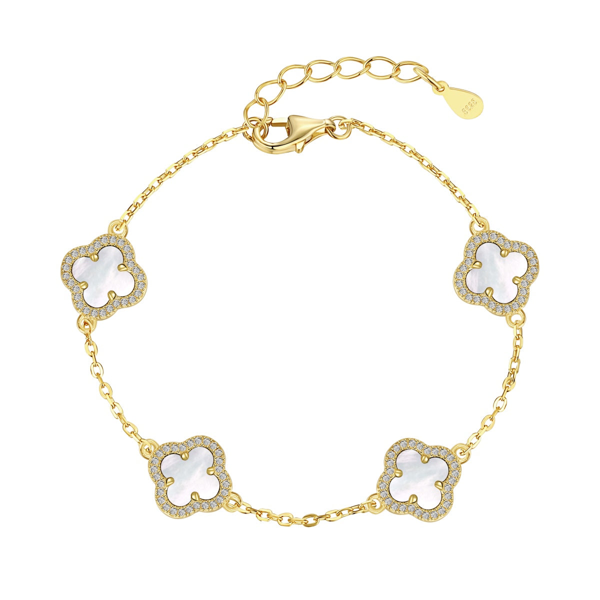 Gold Mini White Shell Clover Bracelet - Luxora London
