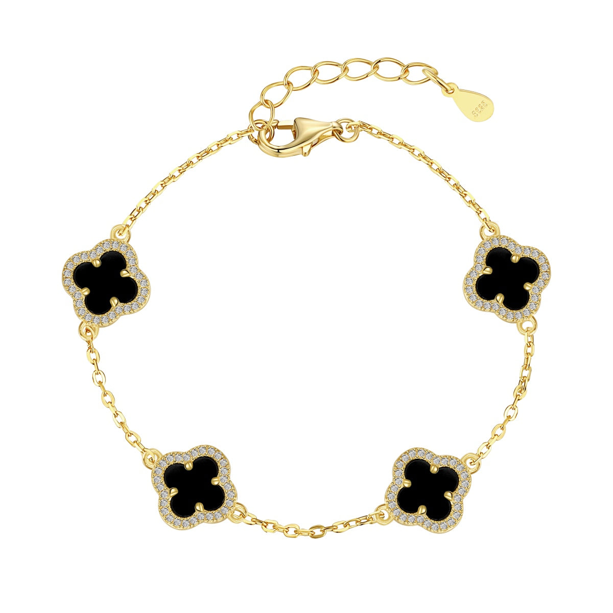 Gold Mini Black Onyx Clover Bracelet