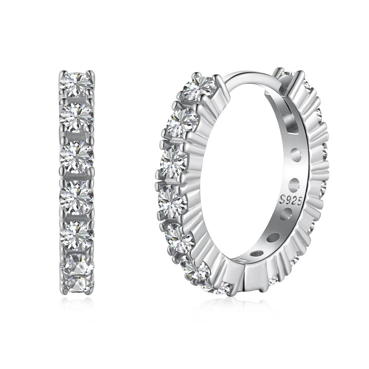 Sterling Silver Ava Diamond Huggie Earrings - Luxora London