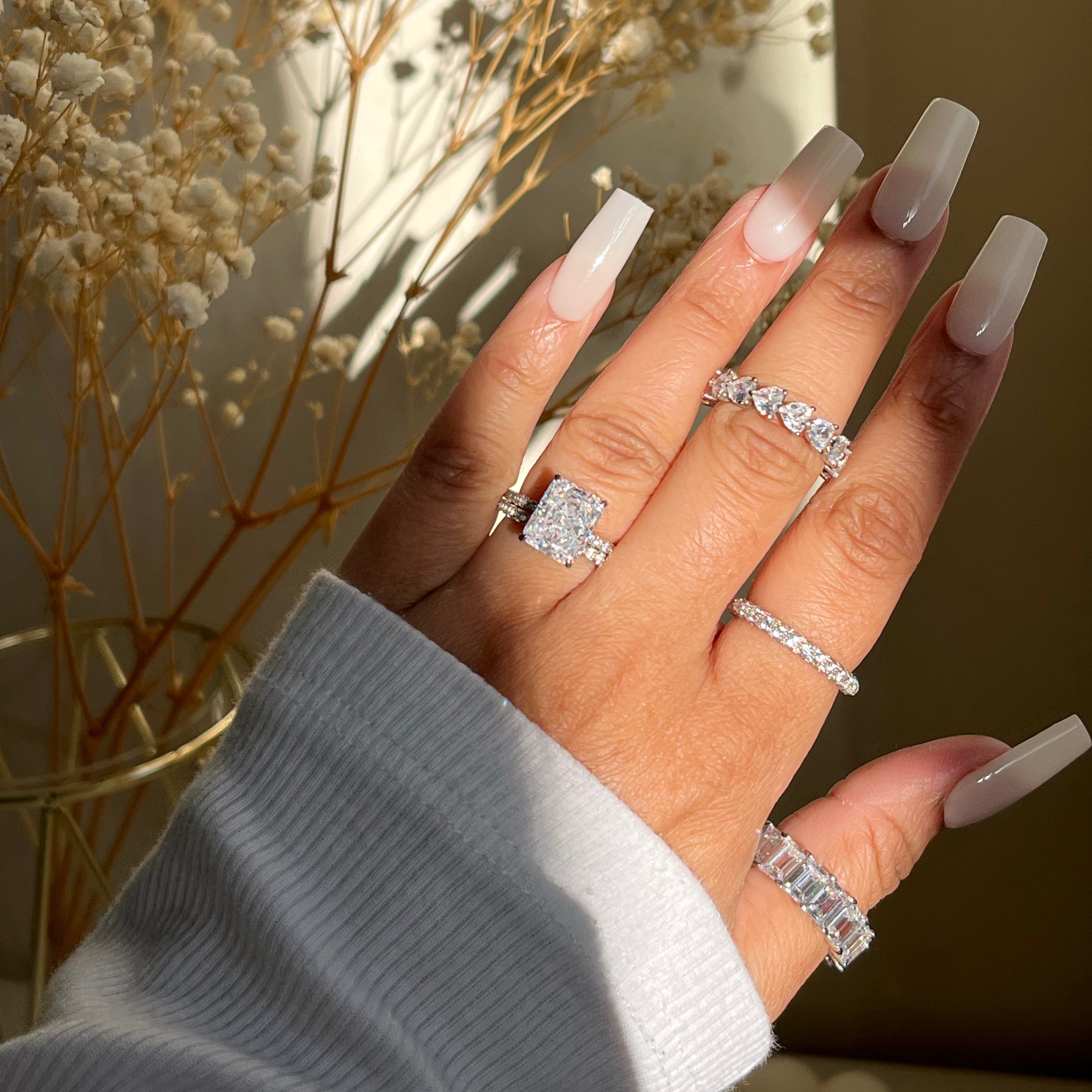 Alaia 4CT Radiant Cut S925 Sterling Silver Promise Ring | Affordable Engagement Ring with Hidden Halo & Pave Band | Hypoallergenic, Tarnish-Free 8A Cubic Zirconia | Stacking Jewellery for Weddings & Anniversaries | Buy in London, UK | Luxora London