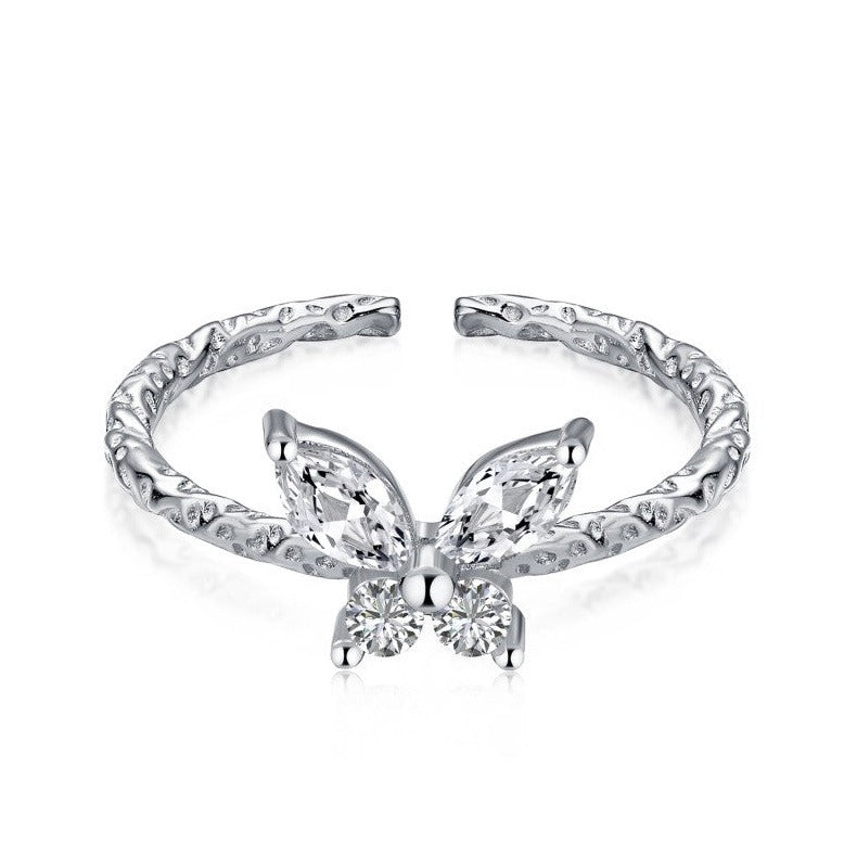 Kiara Sterling Silver Adjustable Butterfly Ring - Luxora London