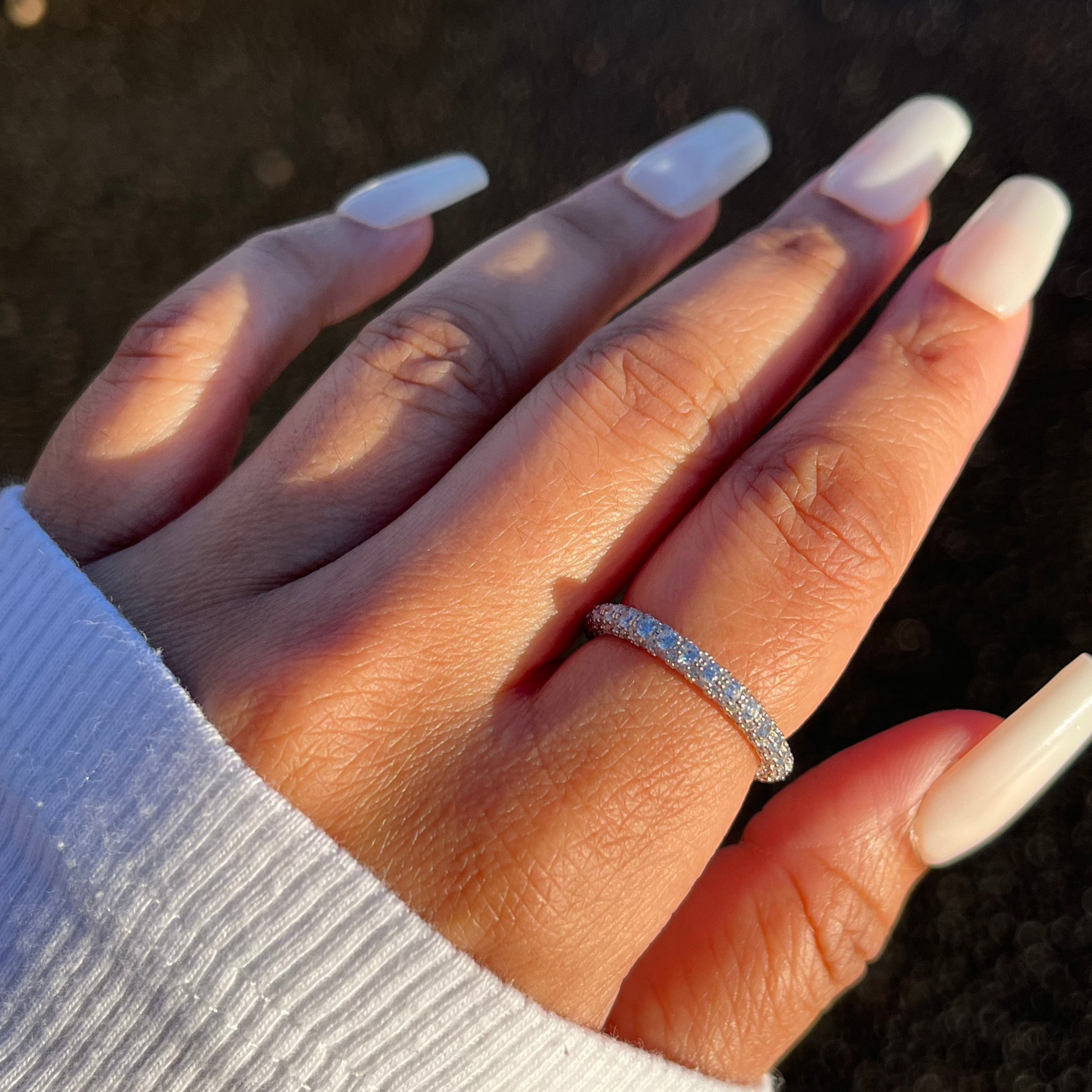 Triple Pavèd S925 Sterling Silver Eternity Band | Promise Ring | Affordable Engagement Ring with 5A Cubic Zirconia | Hypoallergenic, Tarnish-Free | Stacking Jewelry for Weddings & Anniversaries | Buy in London, UK | Luxora London