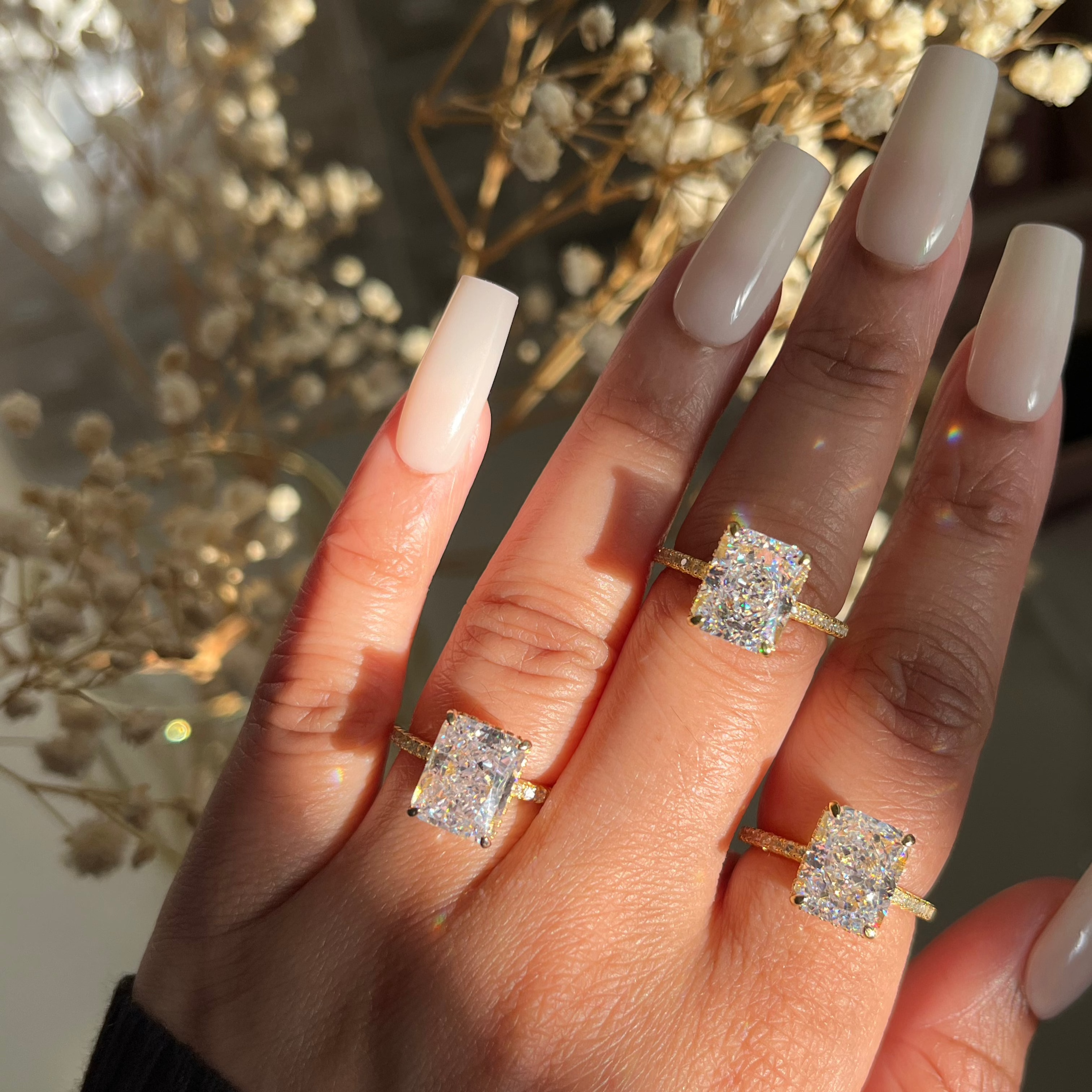 Alaia 4CT Radiant Cut 18K S925 Sterling Silver Promise Ring | Affordable Engagement Ring with Hidden Halo & Pave Band | Hypoallergenic, Tarnish-Free 8A Cubic Zirconia | Stacking Jewellery for Weddings & Anniversaries | Buy in London, UK | Luxora London