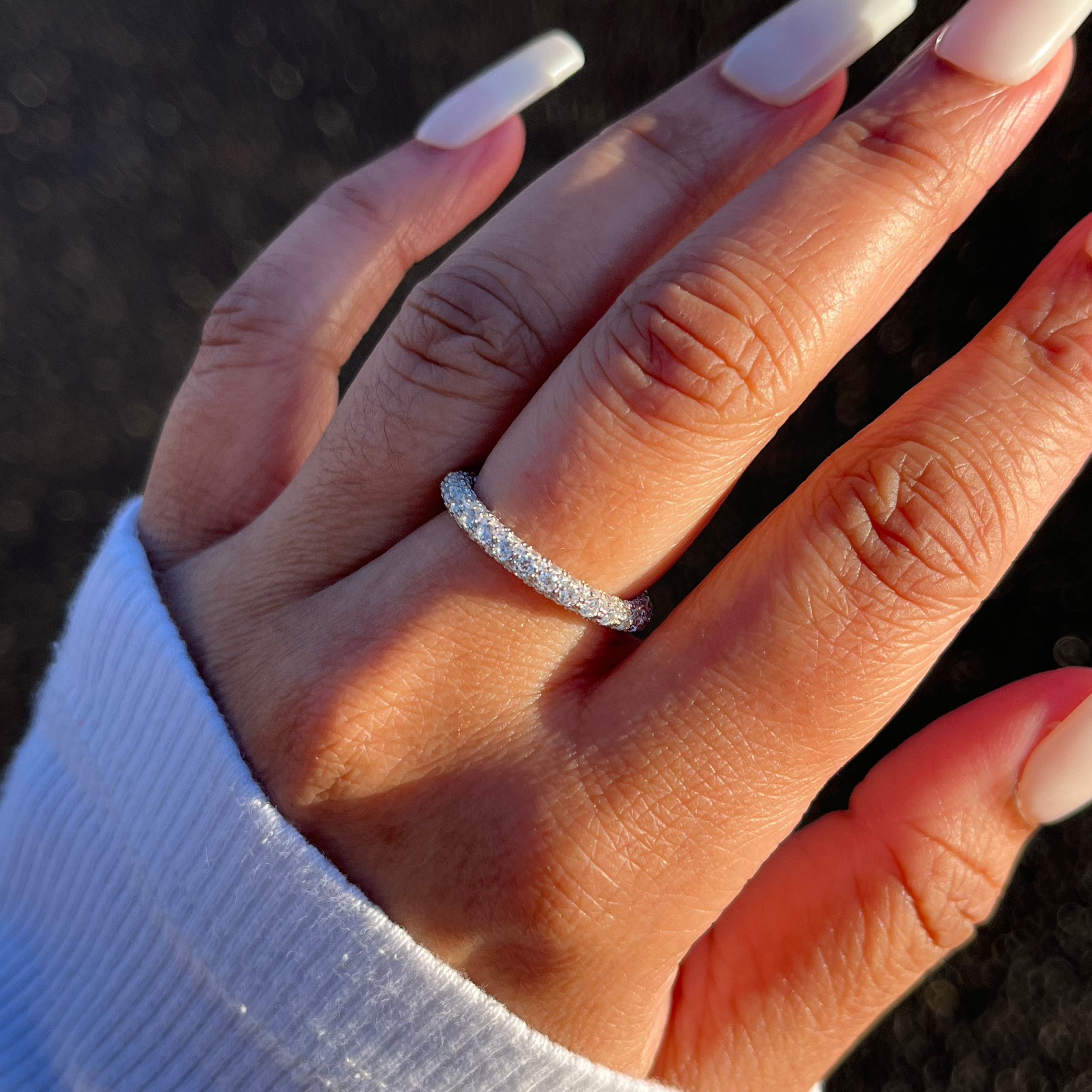 Triple Pavèd S925 Sterling Silver Eternity Band | Promise Ring | Affordable Engagement Ring with 5A Cubic Zirconia | Hypoallergenic, Tarnish-Free | Stacking Jewelry for Weddings & Anniversaries | Buy in London, UK | Luxora London