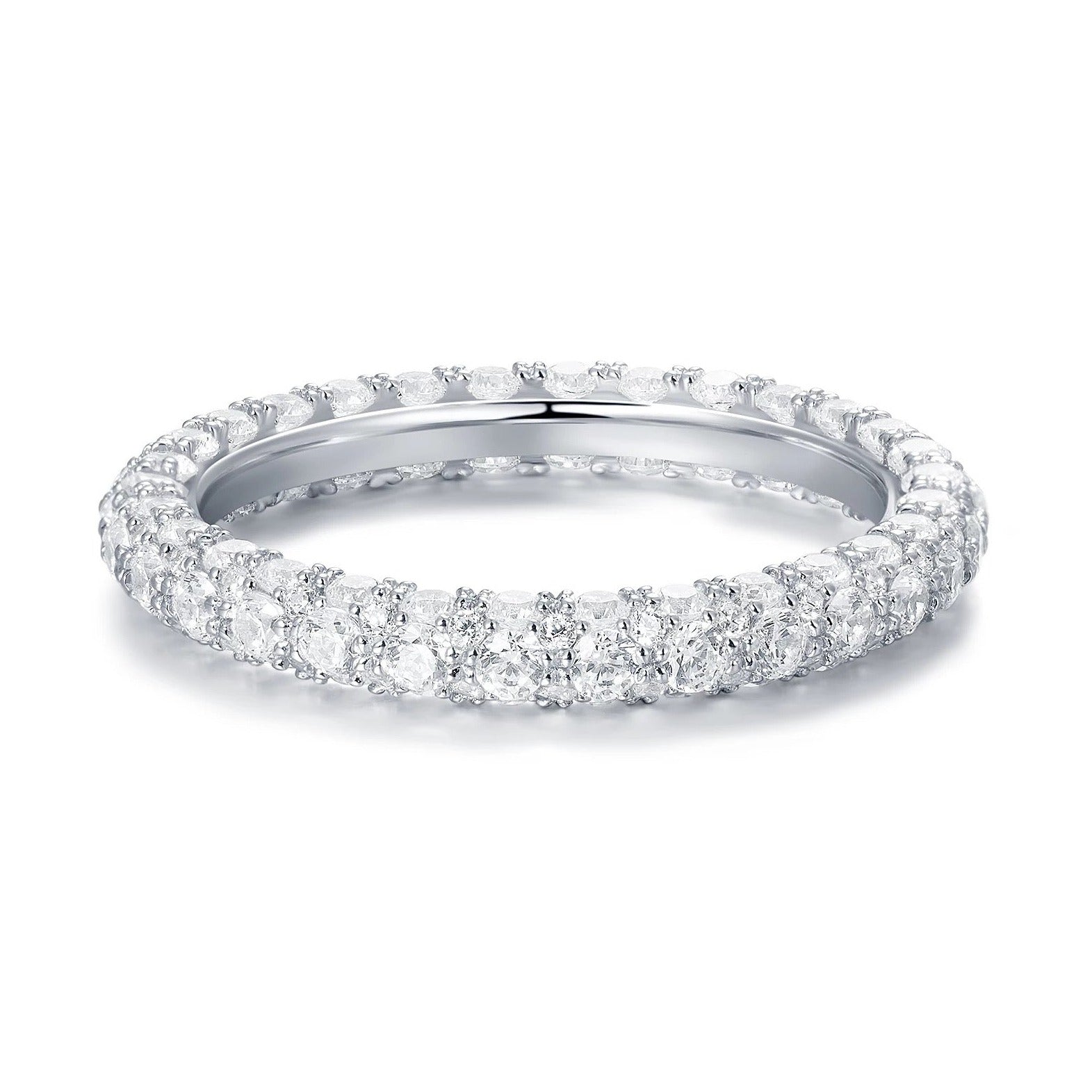 Triple Pavèd S925 Sterling Silver Eternity Band | Promise Ring | Affordable Engagement Ring with 5A Cubic Zirconia | Hypoallergenic, Tarnish-Free | Stacking Jewelry for Weddings & Anniversaries | Buy in London, UK | Luxora London