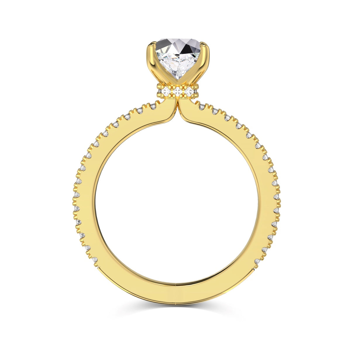 Gold 2 Carat Radiant Cut Pave Band Diamond Engagement Ring - Luxora London