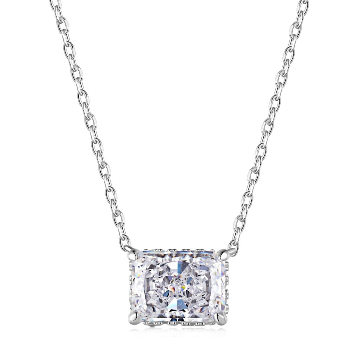 Delilah Radiant Cut Sterling Silver Diamond Necklace - Luxora London