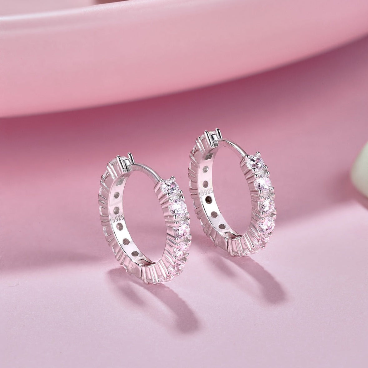 Sterling Silver Ava Diamond Huggie Earrings - Luxora London