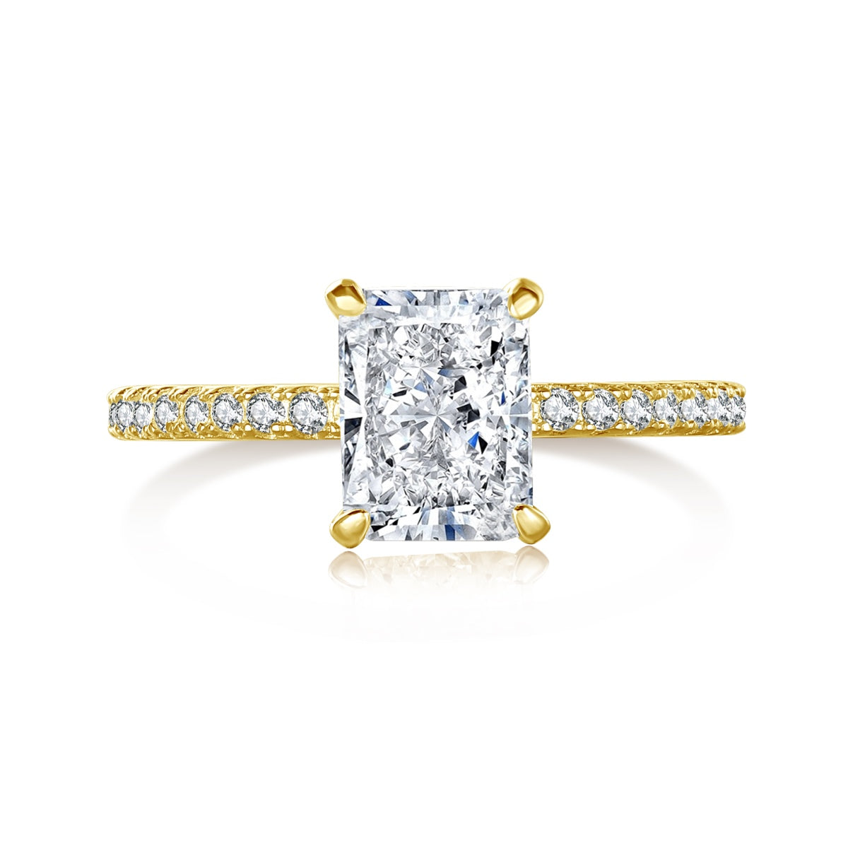 Gold 2 Carat Radiant Cut Pave Band Diamond Engagement Ring - Luxora London