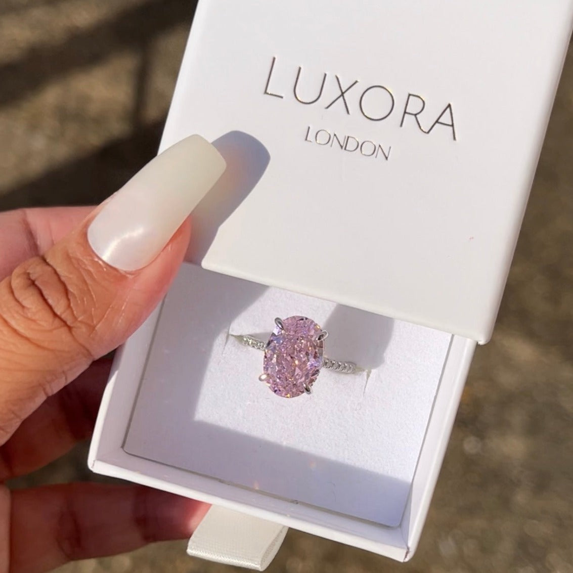 Fiona Oval Cut Pink Diamond Engagement Ring - Luxora London